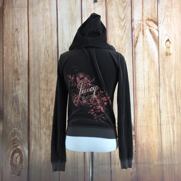 Juicy Couture Brown velour zip hoodie size M - Picture 5 of 8